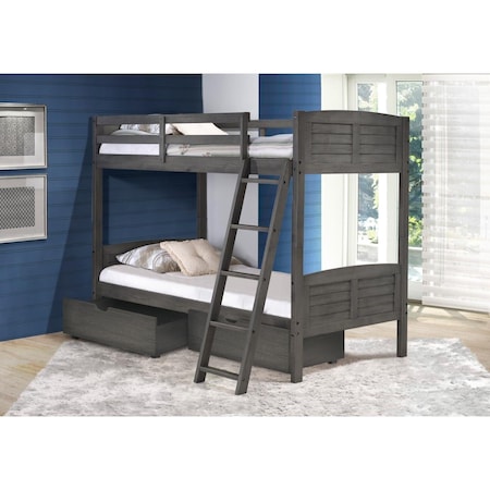 Convenience Concepts PD-2010TTAG-505 Twin Over Twin Louver Bunk Bed with Dual Storage Drawers - Antique Grey HI3175080
